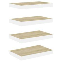Berkfield Home Floating Wall Shelves 4 pcs Oak & White 40x23x3.8 cm MDF in Brown - thumbnail 1