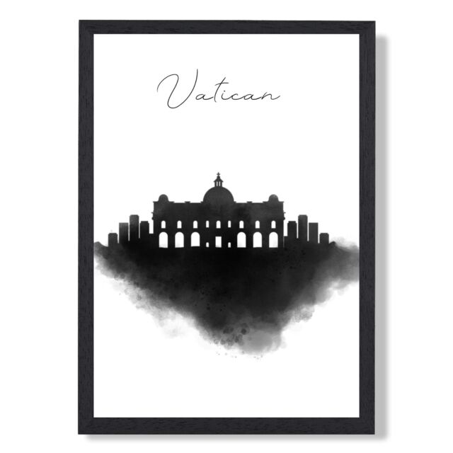 ARTZE Vatican Watercolour Skyline City Framed Print SIZE: A2 with Black Frame - Size: A4 - image 1
