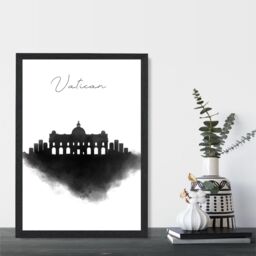 ARTZE Vatican Watercolour Skyline City Framed Print SIZE: A2 with Black Frame - Size: A4 - thumbnail 2