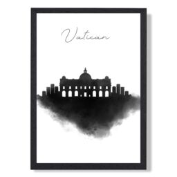 ARTZE Vatican Watercolour Skyline City Framed Print SIZE: A2 with Black Frame - Size: A4 - thumbnail 1