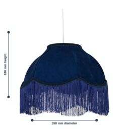First Choice Lighting Fringe - Navy Blue Velvet Fringed Pendant or Lamp Shade - thumbnail 4