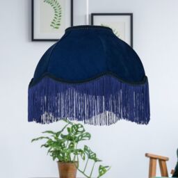 First Choice Lighting Fringe - Navy Blue Velvet Fringed Pendant or Lamp Shade - thumbnail 2