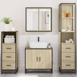 Berkfield Home 4¬†Piece Bathroom Furniture Set¬†Sonoma Oak Engineered Wood in Brown - thumbnail 4
