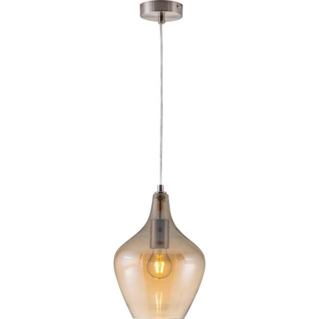 Netlighting Paso Dome Pendant Ceiling Light Nickel Matt Amber Glass Shade 1x E14 in Grey - image 1