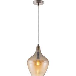 Netlighting Paso Dome Pendant Ceiling Light Nickel Matt Amber Glass Shade 1x E14 in Grey - thumbnail 1