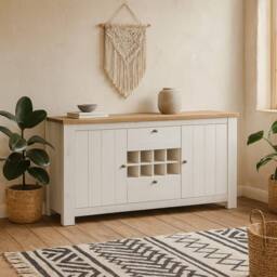 Wyld Haus Tipsyfern White & Natural Oak Sideboard 2 Door 2 Drawer Wine Rack - thumbnail 1