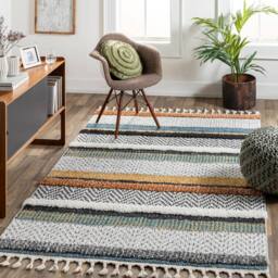 Livabliss Lofty-Shaggy Off-White Black Yellow Vintage Boho Plush Soft Pile Fringe Living Bedroom Rug in Cream - Size: 160 cm x 215 cm - thumbnail 6