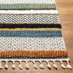 Livabliss Lofty-Shaggy Off-White Black Yellow Vintage Boho Plush Soft Pile Fringe Living Bedroom Rug in Cream - Size: 160 cm x 215 cm - thumbnail 5
