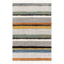 Livabliss Lofty-Shaggy Off-White Black Yellow Vintage Boho Plush Soft Pile Fringe Living Bedroom Rug in Cream - Size: 160 cm x 215 cm - thumbnail 2