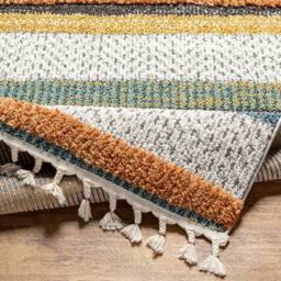 Livabliss Lofty-Shaggy Off-White Black Yellow Vintage Boho Plush Soft Pile Fringe Living Bedroom Rug in Cream - Size: 160 cm x 215 cm - thumbnail 4