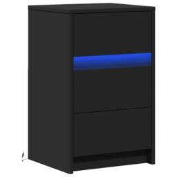 Berkfield Home Stylish Bedside Cabinet with LED Lights Black Engineered Wood - thumbnail 1