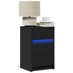 Berkfield Home Stylish Bedside Cabinet with LED Lights Black Engineered Wood - thumbnail 2