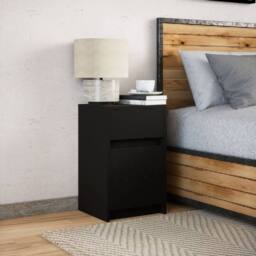 Berkfield Home Stylish Bedside Cabinet with LED Lights Black Engineered Wood - thumbnail 4