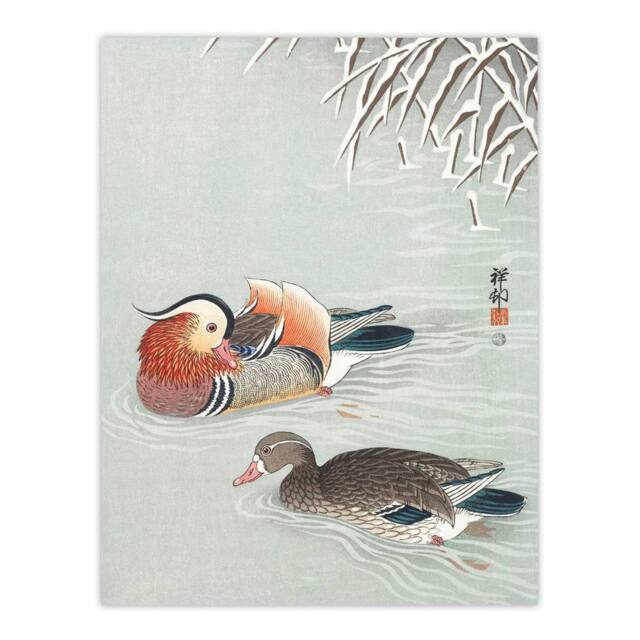 "Artery8 Two Mandarin Ducks in Snow Vintage Japan Wall Art Print Koson - Size: W24"" x H32""" - image 1
