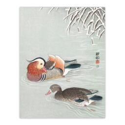 "Artery8 Two Mandarin Ducks in Snow Vintage Japan Wall Art Print Koson - Size: W24"" x H32""" - thumbnail 1