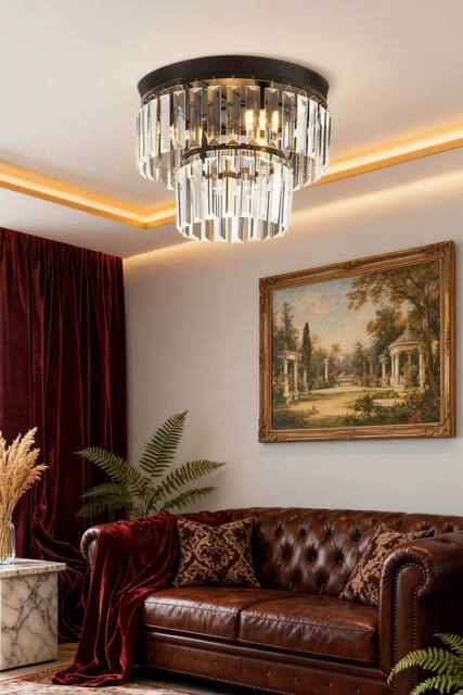 ExtraStar Modern Black Crystal Flush Mount Ceiling Light - image 1