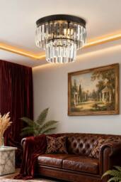 ExtraStar Modern Black Crystal Flush Mount Ceiling Light - thumbnail 1