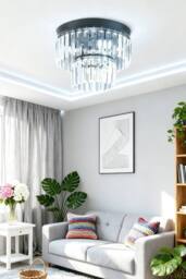 ExtraStar Modern Black Crystal Flush Mount Ceiling Light - thumbnail 2