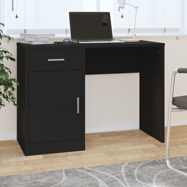 Berkfield Home Desk with Drawer&Cabinet Black 100x40x73 cm Engineered Wood - Size: 100 x 40 x 73 cm