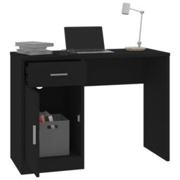 Berkfield Home Desk with Drawer&Cabinet Black 100x40x73 cm Engineered Wood - Size: 100 x 40 x 73 cm - thumbnail 4