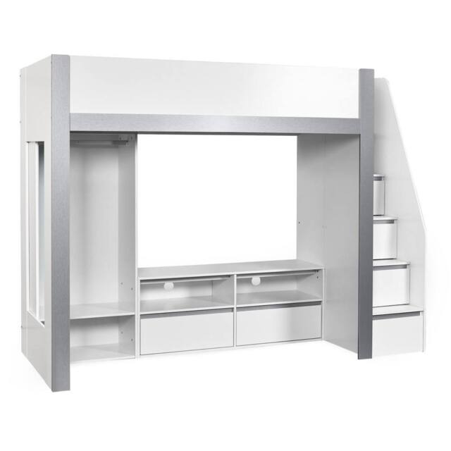 Cheshire Quince Highsleeper TV Bed - White & Silver - Single (90cm) - image 1