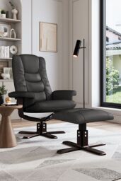 H&O Direct Luxury Swivel Recliner Set with Footstool in Black - thumbnail 1