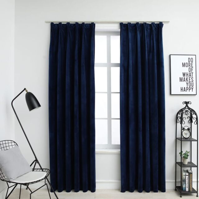 Berkfield Home Blackout Curtains 2 pcs with Hooks Velvet Dark Blue 140x175 cm - image 1