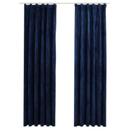 Berkfield Home Blackout Curtains 2 pcs with Hooks Velvet Dark Blue 140x175 cm - thumbnail 2