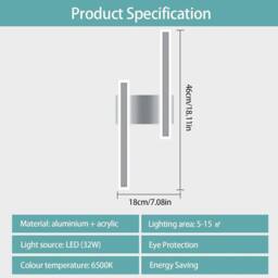 COMELY Indoor Wall Lights, 32W Modern Acrylic Long Wall Lights in Silver - thumbnail 8