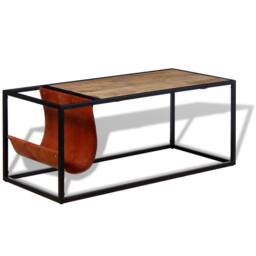 Berkfield Home Coffee Table with Genuine Leather Magazine Holder 110x50x45 cm - Size: 110 x 50 x 45 cm - thumbnail 1
