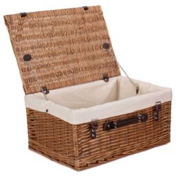 Red Hamper Wicker 51cm Double Steamed Picnic Basket with Cotton Lining in Cream