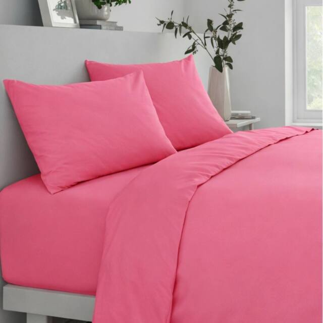 Smart Living Polycotton Bed Linen Luxury Fitted Bedsheet or Pillowcase Non Iron in Pink - Size: Super King Fitted - image 1