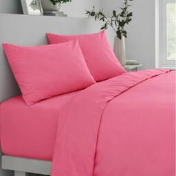Smart Living Polycotton Bed Linen Luxury Fitted Bedsheet or Pillowcase Non Iron in Pink - Size: Super King Fitted - thumbnail 1