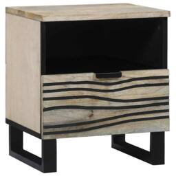 Berkfield Home Modern Bedside Tables with Drawer White & black 40 x 33 x 46 cm - thumbnail 2