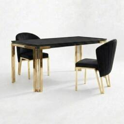 HOME LUXE INTERIOR Set of 2 Black Velvet Fabio Dining Chairs with Luxury Gold Frame - thumbnail 5