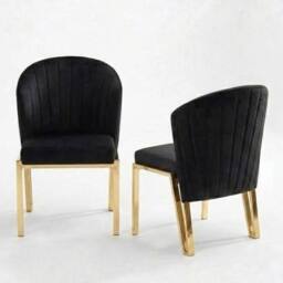 HOME LUXE INTERIOR Set of 2 Black Velvet Fabio Dining Chairs with Luxury Gold Frame