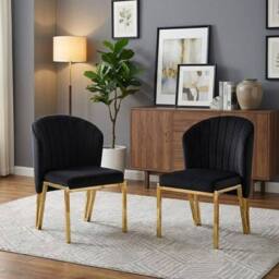 HOME LUXE INTERIOR Set of 2 Black Velvet Fabio Dining Chairs with Luxury Gold Frame - thumbnail 2