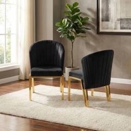 HOME LUXE INTERIOR Set of 2 Black Velvet Fabio Dining Chairs with Luxury Gold Frame - thumbnail 3