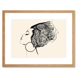 "Artery8 Wall Art Print Woman with Headdress Art Framed 9x7 inch in Beige - Size: W7"" x H9""" - thumbnail 1