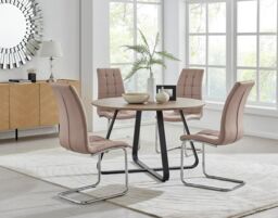 FurnitureboxUK Santorini Brown Round Dining Table & 4/6 Murano Chairs in Beige - thumbnail 1