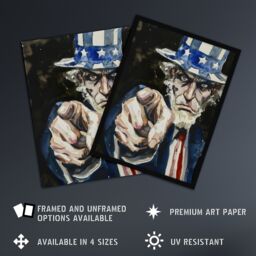 "Artery8 War WWII USA Uncle Sam Want You Sinister Dark Framed Art Print in Blue - Size: W12"" x H16""" - thumbnail 2