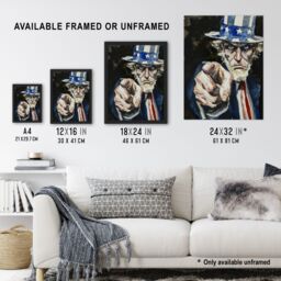 "Artery8 War WWII USA Uncle Sam Want You Sinister Dark Framed Art Print in Blue - Size: W12"" x H16""" - thumbnail 3