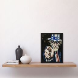 "Artery8 War WWII USA Uncle Sam Want You Sinister Dark Framed Art Print in Blue - Size: W12"" x H16""" - thumbnail 4