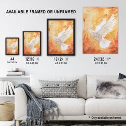 "Artery8 White Peace Dove Warm Orange Red Watercolour Wall Art Print - Size: W18"" x H24""" - thumbnail 3