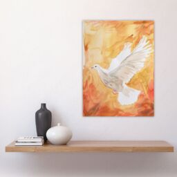 "Artery8 White Peace Dove Warm Orange Red Watercolour Wall Art Print - Size: W18"" x H24""" - thumbnail 4