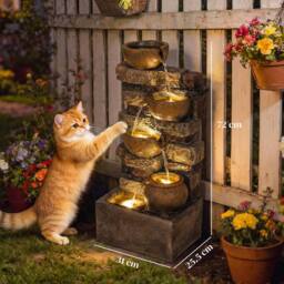 OUTSUNNY Outdoor Fountain with LED Lights, Cascading Waterfall Feature in Brown - thumbnail 3