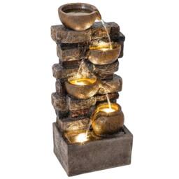 OUTSUNNY Outdoor Fountain with LED Lights, Cascading Waterfall Feature in Brown - thumbnail 2