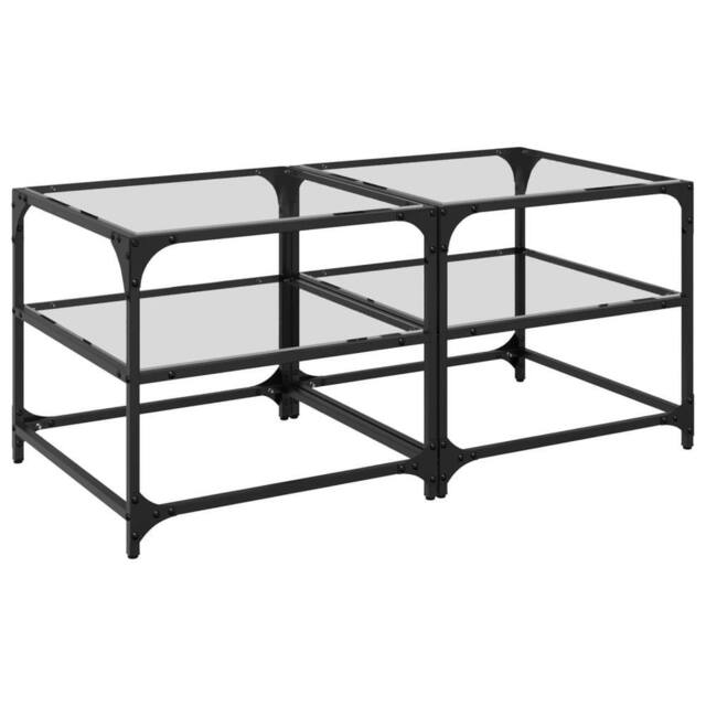 Berkfield Home Coffee Tables with Transparent Glass Top 2 pcs 50x50x45 cm Steel - Size: 50 x 50 x 45 cm - image 1