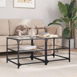 Berkfield Home Coffee Tables with Transparent Glass Top 2 pcs 50x50x45 cm Steel - Size: 50 x 50 x 45 cm - thumbnail 2