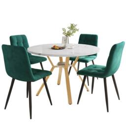BTM round marble dining table set with 4 chairs & metal legs in Green - thumbnail 6